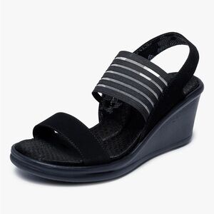 Skechers Women's Rumblers-Sci-fi Wedge Sandal in Black Sz 10